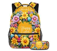 Adventure Awaits, zaino con astuccio, la tua borsa per libri da viaggio definitiva per studenti, ghirlanda gialla di buona Pasqua, Multicolore, B:29.4x20x40cm P:19x7.5x3.8cm, Zaini Daypack