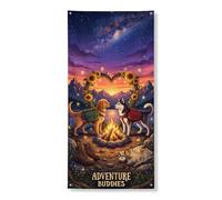 Adventure Buddies - Striscione decorativo per porta d'ingresso, colorato con cane da campeggio, per interni ed esterni, sfondo da appendere alla natura, 91 x 183 cm