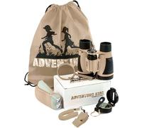 Adventure Kidz Tan - Kit per esplorazione all'aperto, per bambini | Binocolo per bambini, torcia, bussola, fischietto di volpe, lente d'ingrandimento, zaino incluso, gioco educativo e finto
