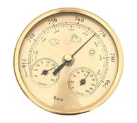 Advokingtap Barometro 3 in 1 per uso interno ed esterno - Misuratore di temperatura e umidità con custodia in metallo, misuratore meteo multifunzione oro 130 mm