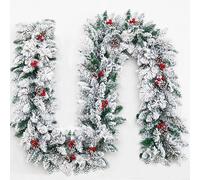 Advokingtap Ghirlanda natalizia artificiale, con neve floccata in PVC, per porte, scale, camini, ghirlande natalizie (1,8 m)