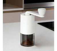 Advokingtap Mini macinacaffè manuale con contenitore trasparente per chicchi e anello di regolazione calibrato per viaggi, campeggio, ufficio (bianco)