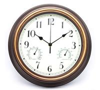Advokingtap Orologio da parete per esterni da 30,5 cm, con termometro e igrometro, resistente alle intemperie, decorazione silenziosa, in plastica, vintage, per monitor di temperatura e umidità