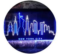 ADVPRO New York City Skyline Silhouette Dual Color LED Enseigne Lumineuse Neon Sign Blanc et Bleu 600 x 400mm st6s64-i3275-wb