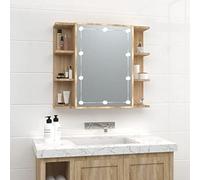 ADWOA Mobile a Specchio con LED Rovere Sonoma 70x16,5x60 cm,Armadietto bagno con luce Specchio contenitore con Illuminazione LED