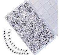 Adwzy 1400 perline con lettere, 7 x 4 mm, a forma di cuore, perline e numeri per bracciali, gioielli, fai da te