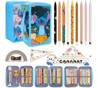 ADYEKSD Astuccio Matite Scomparti Multipli - 14PCS Astuccio Set, Triplo Riempito Per Blue Cartoon Fan Bambini, verde Astuccio per Bambini