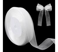 Aeaocvo Nastro in chiffon bianco, larghezza 20 mm, 45 m, nastro in organza, nastro di raso traslucido, per regali, matrimoni, compleanni, decorazioni regalo