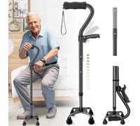 AearKing Bastone da Passeggio per Uomo e Donna, Bastone Quadripode Pieghevole, Manico doppio, Bastone Regolabile, Supporto per Camminata Stabile, Bastone da Passeggio Pieghevole per Anziani e Adulti