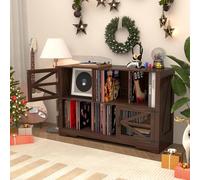 AeasyG MDF Mobile per Dischi con Finitura Noce， Supporto per 500+ Vinili, 2 Prese di Corrente & 2 USB,Anticaduta, Mobiletto Compatto per Soggiorno e Giradischi，Noce