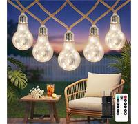 AebeChun Catena Luminosa Esterno, 7M 20 LED Vintage Luci da Esterno Giardino Impermeabile con Plug, 8 Modalità Lampadine Filo con Corda di Canapa per Natale, Giardino, Balcone, Terrazzo, Bianco Caldo