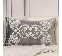 Aeckself Federa per cuscino in velluto di lusso, 30,5 x 50,8 cm, decorazione per la casa, motivo floreale, rettangolare, per divano, letto, soggiorno, grigio e bianco