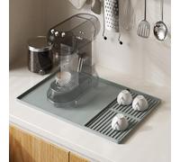 Aedcbaide Tappetino per Caffettiera - Tappetino per caffè con Bordo, Tappetino per Caffettiera in Silicone 60 x 40 cm, Tappetino per Caffettiera, Impermeabile e Antiscivolo + Sottobicchiere, Grigio