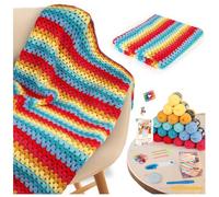 Aeelike Kit di coperte all'uncinetto per principianti, coperta arcobaleno sfumata per nonna, 44 pezzi, kit completo per principianti con istruzioni per imparare facilmente video tutorial abbastanza