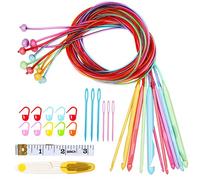 Aeelike Set di 12 uncinetti tunisini con corda, 3,5-12 mm, in plastica colorata con accessori per maglieria, 120 cm, uncinetti tunisini per coperte, tappeti, maglioni, grandi progetti a maglia
