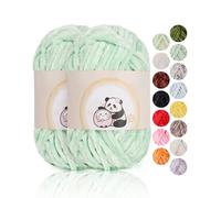 Aeelike Set di 2 gomitoli di lana di ciniglia spessa per uncinetto, super soffice, morbidi per coperta del bambino, per cappelli, sciarpe, calze, borse, verde acqua dolce