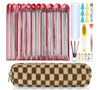 Aeelike Set di ferri da maglia con accessori e custodia, 2 mm - 6.5 mm, in acciaio inox a doppia punta, 20 cm, gioco di aghi in metallo per principianti, set di ferri da maglia dritti