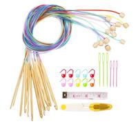 Aeeque Uncinetti tunisini con corda, set di 12 uncinetti tunisini in bambù per principianti, 3,0 - 10 mm Afghan Tunisi, cavi di plastica per sciarpe, tappeti, uncinetti per uncinetto tunisino