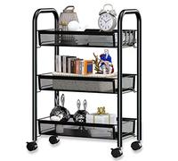 AEESRRU Trolley in metallo a 3 ripiani su ruote mensola da cucina rimovibile Storage Manager con rete spessa bagno camera da letto ufficio spogliatoio (nero) (010)