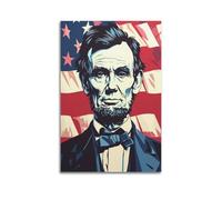 AEFEUGBE Poster decorativo da parete su tela, motivo: Abraham Lincoln con bandiera americana, stampa moderna, per camera da letto, per camera da letto, 60 x 90 cm