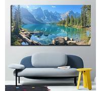 AEFOUU 1 quadro su tela raffigurante le Montagne innevate e il Lago Moran del Parco Nazionale, un paesaggio moderno ideale per la camera da letto (80x162 cm/con cornice interna)