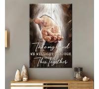 AEFOUU Dipinto su tela raffigurante Gesù Cristo Tocco divino: mano di Dio e Prendi la mia mano - Decorazione murale religiosa contemporanea per camera da letto (90x140cm/35x55 pollici/senza cornice)