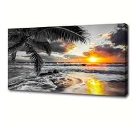 AEFOUU Grande quadro da parete, decorazione murale da spiaggia, decorazioni murali in bianco e nero, immagini dell'oceano per pareti, immagine di paesaggio marino all'alba (50x100 cm)