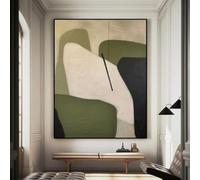 AEFOUU Grande œuvre d'art murale, peinture abstraite beige et verte, impression sur toile encadrée, décoration murale pour la maison 61x76cm(24x30in)