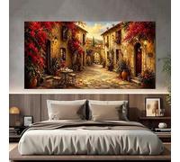 AEFOUU Poster e stampe su tela con paesaggio rustico da esterno di un caffè al tramonto in una strada di paese (70x120 cm) per decorazione domestica