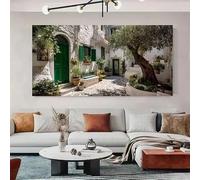 AEFOUU Quadri da parete con paesaggio costiero mediterraneo, città greca e ulivo, poster e stampe su tela, decorazione per la casa (60x120cm/24x48 pollici/cornice interna)