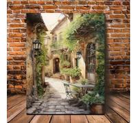 AEFOUU Quadri murali moderni, stampe artistiche su tela, vicoli italiani - Decorazione murale diretta, elegante dipinto per ufficio domestico, soggiorno (60x70cm/24x28 pollici/cornice interna)