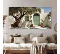 AEFOUU Quadro da parete con cortile mediterraneo classico verde a due ante, poster e stampe su tela, decorazione per la casa (60x120cm/24x48 pollici/senza cornice)