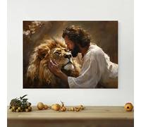 AEFOUU Quadro da parete con Gesù e leone, Cristo cristiano, il vero Dio, poster e stampe su tela, decorazione per la casa (90x120cm/35x48 pollici/cornice interna)