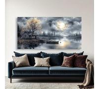 AEFOUU Quadro moderno da parete con cabina sul lago, dipinto astratto, opera d'arte per sala da pranzo, cucina, ufficio, camera da letto, soggiorno (65x130 cm/senza cornice)