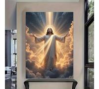 AEFOUU Quadro su tela con Gesù Cristo a braccia tese, divino e sereno, poster e stampe artistiche da parete per la decorazione della casa (80x140cm/32x55 pollici/senza cornice)