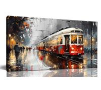 AEFOUU Stampa su tela con cornice immagine del tram decorazione da parete per soggiorno opera d'arte su tela con città decorazione da parete per camera da letto (75x150cm/30x59in)