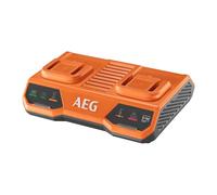 AEG - Caricatore 18 V, doppia porta, tensione di rete 220-240 V, per batterie 18 V da 1,5 a 9,0 Ah, modalità di ricarica simultanea, arancione e nero