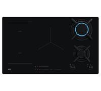 Aeg hdb95623nb piano cottura a gas + induzione in vetroceramica 2 fuochi a gas griglie in ghisa 3 zone cottura a induzione slider touch funzione stop+go steppower 90 cm nero