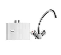 AEG Piccolo scaldabagno idraulico MTH 350 UT, mini scaldabagno 230 V, con rubinetto a 2 manici, solo per lavabo, 3,5 kW, pronto per la spina, 189631