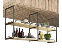 AEGCAOJH Mensola da soffitto, portabottiglie sospeso a 2 Strati Supporto per Piante scaffale da Cucina per pentole, scaffale Decorativo per Display Montato a Parete - Nero - Arredamento MOD