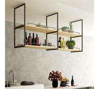 AEGCAOJH Mensola da soffitto, portavasi da Cucina portabottiglie portabottiglie Supporto per Piante, espositore sospeso Industriale a 2 Livelli, scaffalature in Legno e Ferro per Ristorante