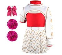 Aegisdorn Costume da cheerleader per bambine, gonna con pompon per bambini dai 3 ai 12 anni (bianco, 5-6 anni)