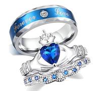 Aeici Anello da sposa placcato oro, anello per uomo e donna, corona a forma di cuore e inciso, per sempre amore, anello, Argento