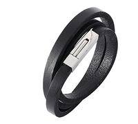 Aeici Bracciale a Catena in Acciaio, Uomo Bracciale Cuoio Bracciale Amicizia Uomo Bracciale Nero Multistrato