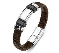 Aeici Bracciale Acciaio Uomo Elegante, Bracciale Uomo Acciaio Cuoio Braccialetto per Uomo Bracciale Intrecciato Marrone