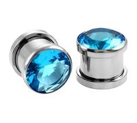 Aeici Dilatatori Tunnel 4mm, Dilatatore Lobo Flesh Tunnel 2 Pezzi Dilatatore Acciaio Chirurgico con Blu Zirconia Cubica