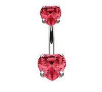 Aeici Gioielli Piercing Ombelico Acciaio Chirurgico, Ciondolo in Zircone Cuore Rosso