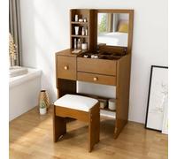 AEIOFAT Tavolo da Toeletta Compatto, Scrivania per Trucco Moderna e Minimalista con Piano Ribaltabile, Armadietto Integrato e Cassettiera, Ideale per Piccoli Appartamenti e Uso Comodino