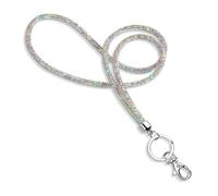 AEIOPRS 1 Pcs Portabadge da collo in cristallo con porta carta trasparente e portachiavi Catenella per donna e uomo Bianco