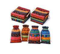 AEIOPRS 12 Sacchetti per Confetti 10x14 cm, Sacchettini Regalo Piccoli in Stoffa di Cotone e Lino, Bustine con Stampa Dorata e Coulisse per Bomboniere Matrimonio, Battesimo e Comunione